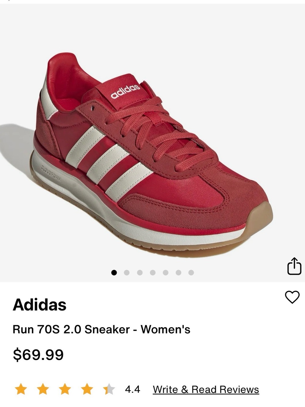 adidas Women's Retro Runner Sneaker in Red with White Stripes